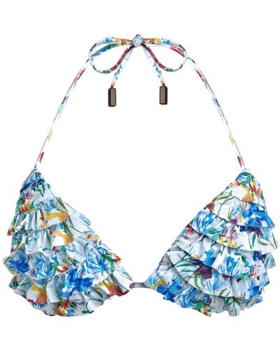 Vilebrequin Top bikini donna con volant happy flowers - costume da bagno - fleurly - Blu