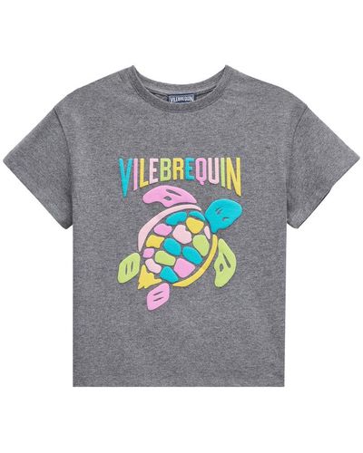 Vilebrequin T-shirt en coton fille broderie placée gommy multicolore turtles - gitty - Gris