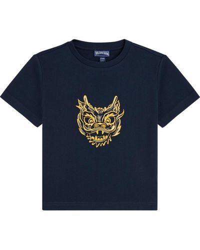 Vilebrequin T-shirt en coton garçon brodé the year of the dragon - taon - Bleu