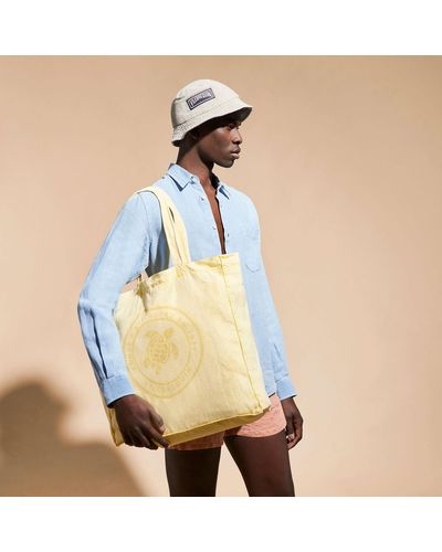 Vilebrequin Linen Turtle Tote Bag Mineral Dye - Yellow