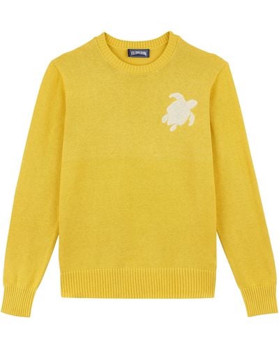 Vilebrequin Cotton And Cashmere Crewneck Sweater Turtle - Yellow