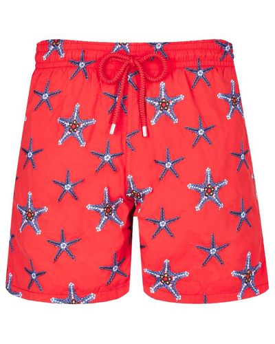 Vilebrequin Pantaloncini mare uomo ricamati starfish dance - edizione limitata - costume da bagno - mistral - Rosso