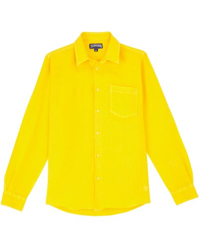 Vilebrequin Einfarbiges Hemd Aus Leinen Für Herren - Gelb