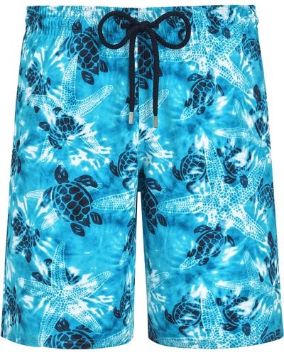 Vilebrequin Long Swim Trunks Starlettes And Turtles Tie And Dye - Blue