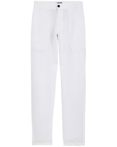 Vilebrequin Pantaloni a sigaretta uomo in lino tinta unita - pantaloni - panache - Bianco