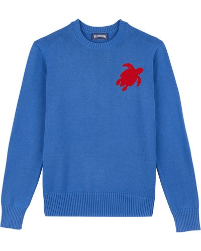 Vilebrequin Cotton And Cashmere Crewneck Sweater Turtle - Blue