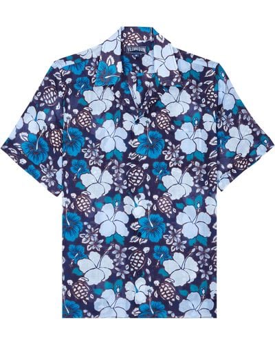 Vilebrequin Tropical Turtles Bowling-hemd Aus Ramie-stoff Für Herren - Blau