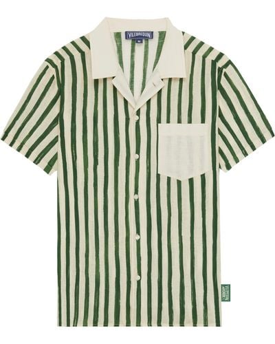 Vilebrequin Hs Stripes Bowling-hemd Aus Leinen Für Herren - Grün