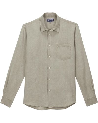 Vilebrequin Linen Mineral Dye Shirt Solid - Gray
