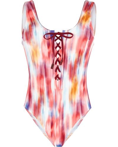 Vilebrequin Lace-up One-piece Swimsuit Ikat Flowers - Red
