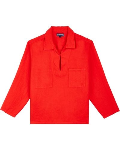 Vilebrequin Linen Vareuse Shirt Solid - Red