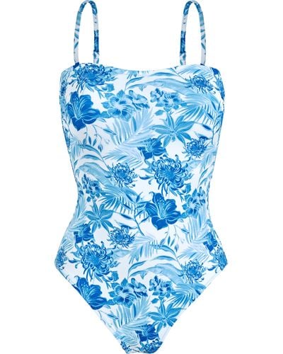 Vilebrequin Bustier One-piece Swimsuit Tahiti Flowers - Blue