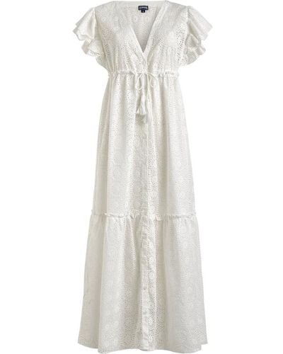 Vilebrequin Robe longue en coton femme broderies anglaises - bilitis - Blanc