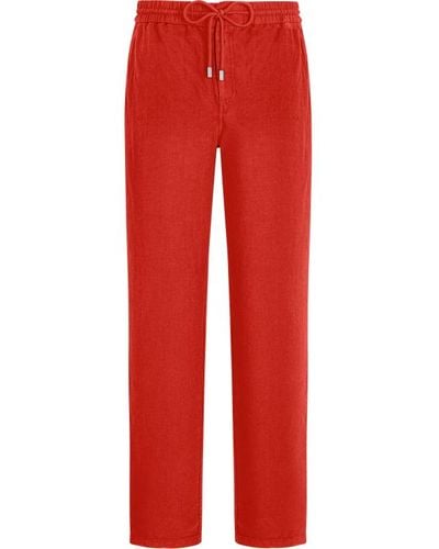 Vilebrequin Pantalon large en lin homme uni - parc - Rouge