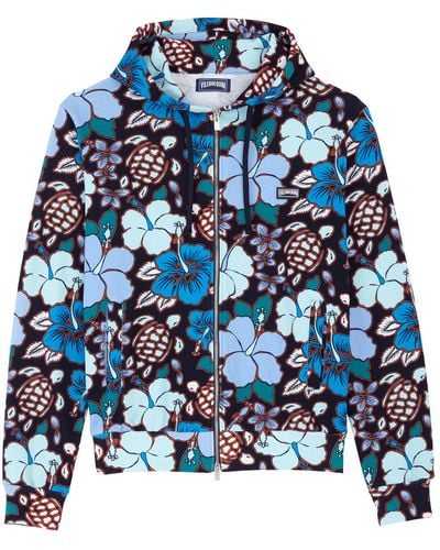 Vilebrequin Cotton Full Zip Hooded Sweatshirt Tropical Turtles - Blue