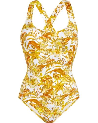 Vilebrequin Round Neckline One-piece Swimsuit Tahiti Flowers - Yellow