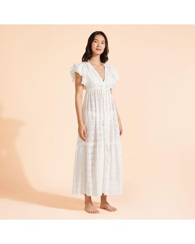 Vilebrequin Long Cotton Dress Broderies Anglaises - Natural