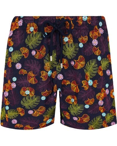Vilebrequin Swim Trunks Embroidered Mix Of Flowers - Blue