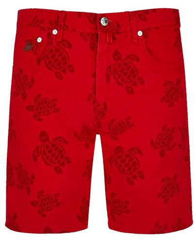 Vilebrequin Bermuda en coton 5 poches homme ronde des tortues en résine - garonne - Rouge