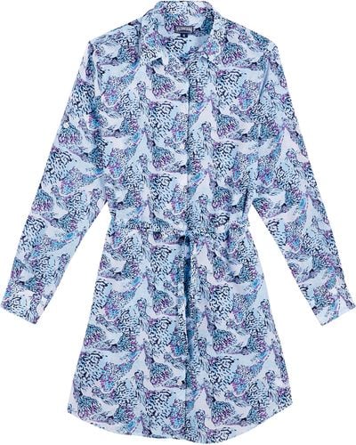 Vilebrequin Cotton Voile Shirt Dress Isadora Fish - Blue