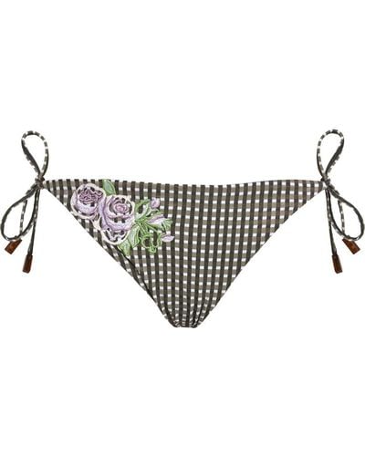 Vilebrequin Mini slip bikini donna pocket check embroidered flowers - costume da bagno - flore - Bianco