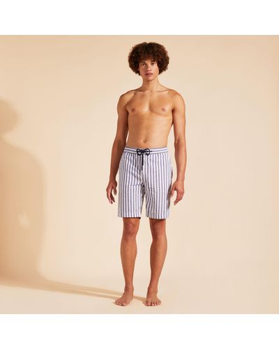Vilebrequin Striped Cotton Linen Bermuda Shorts - Blue
