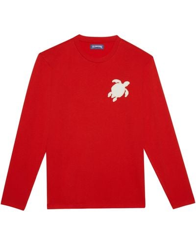 Vilebrequin Long Sleeves Cotton T-shirt Turtle Patch - Red