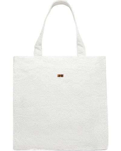 Vilebrequin Broderies Anglaises Strandtasche Aus Baumwolle - Weiß