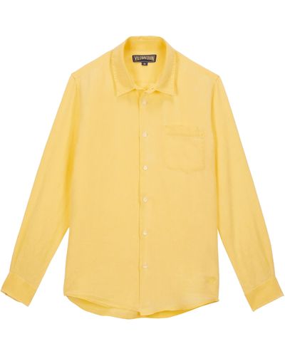 Vilebrequin Linen Mineral Dye Shirt Solid - Yellow