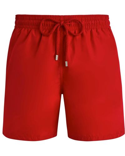 Vilebrequin Pantaloncini Mare Uomo Ultraleggeri E Ripiegabili Tinta Unita - Rosso
