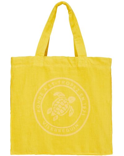 Vilebrequin Linen Turtle Tote Bag - Yellow