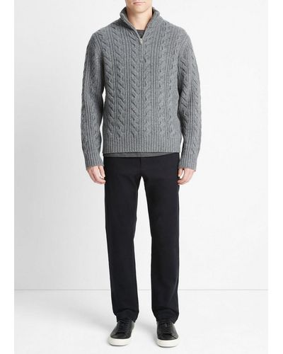 Vince Cable-knit Wool Quarter-zip Sweater, Grey, Size Xl