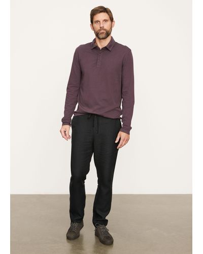 Vince Garment Dye Long Sleeve Polo - Purple