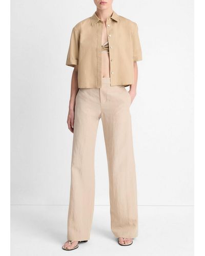 Vince Mid-Rise Textured Wide-Leg Trouser - Natural