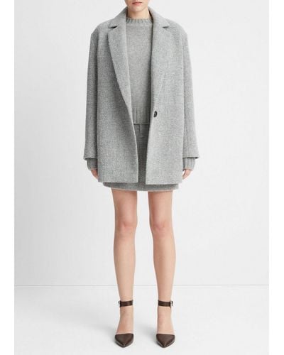 Vince Pebble-textured Blazer Coat, Gray, Size Xl