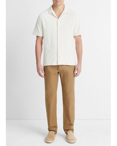 Vince Bouclé Short-sleeve Button-front Shirt, Bone, Size M - White