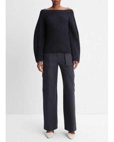 Vince Marled Off-the-shoulder Sweater, Grey, Size Xs - Black