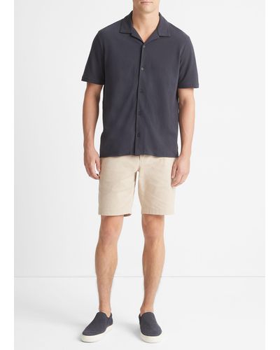 Vince Cotton Piqué Cabana Short-sleeve Button-front Shirt, Blue, Size S