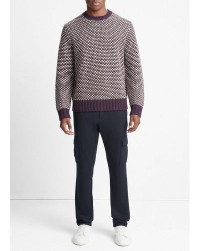 Vince Tricolor Birdseye Crew Neck Sweater, Purple, Size S - Gray