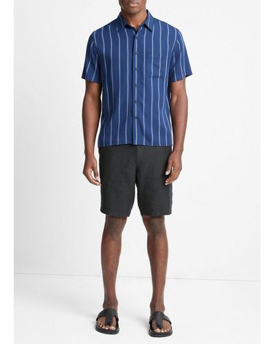 Vince Pacifica Stripe Short-sleeve Shirt, Blue, Size L