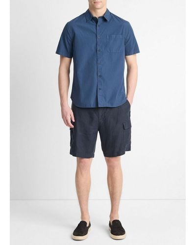 Vince Garment Dye Cotton Poplin Button-Front Shirt - Blue