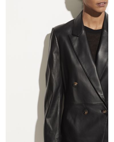 Vince Leather Double Breasted Blazer - Black