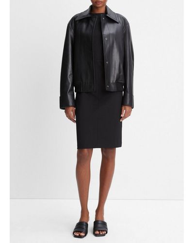 Vince Lambskin Bomber Jacket, Black, Size S