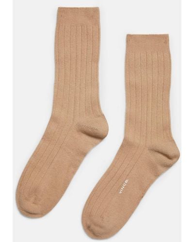 Vince Cashmere Rib Sock, Brown, Size S/m - Natural