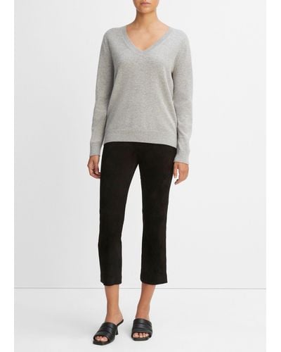 Vince Cashmere Weekend V-neck Sweater In Heather Steel - Grey