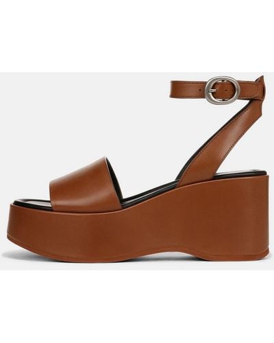 Vince Phillipa Leather Platform Sandal, Sequoia Brown, Size 10