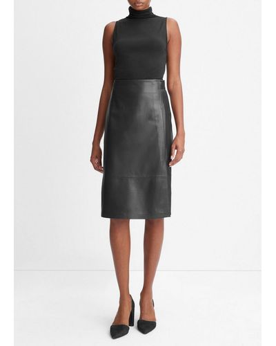 Vince Tailored Leather Skirt, Black, Size 6