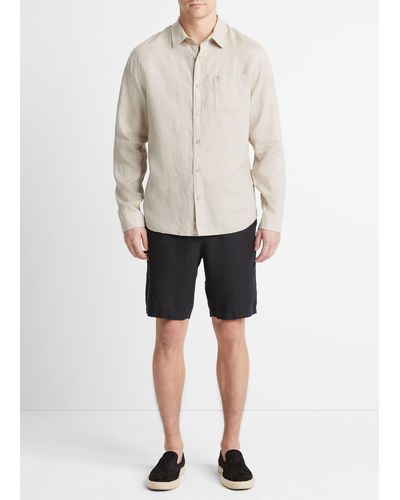 Vince Linen Long-sleeve Shirt, Beige, Size S - Natural