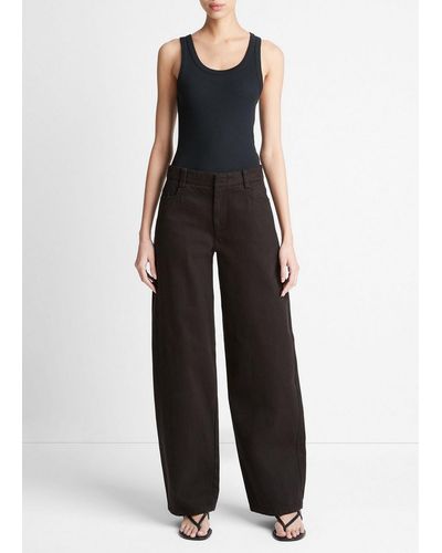 Vince Washed Cotton Twill Wide-leg Pant, Black, Size 0