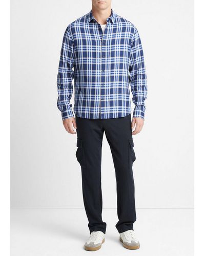 Vince Venice Plaid Long-sleeve Shirt, Blue, Size Xl